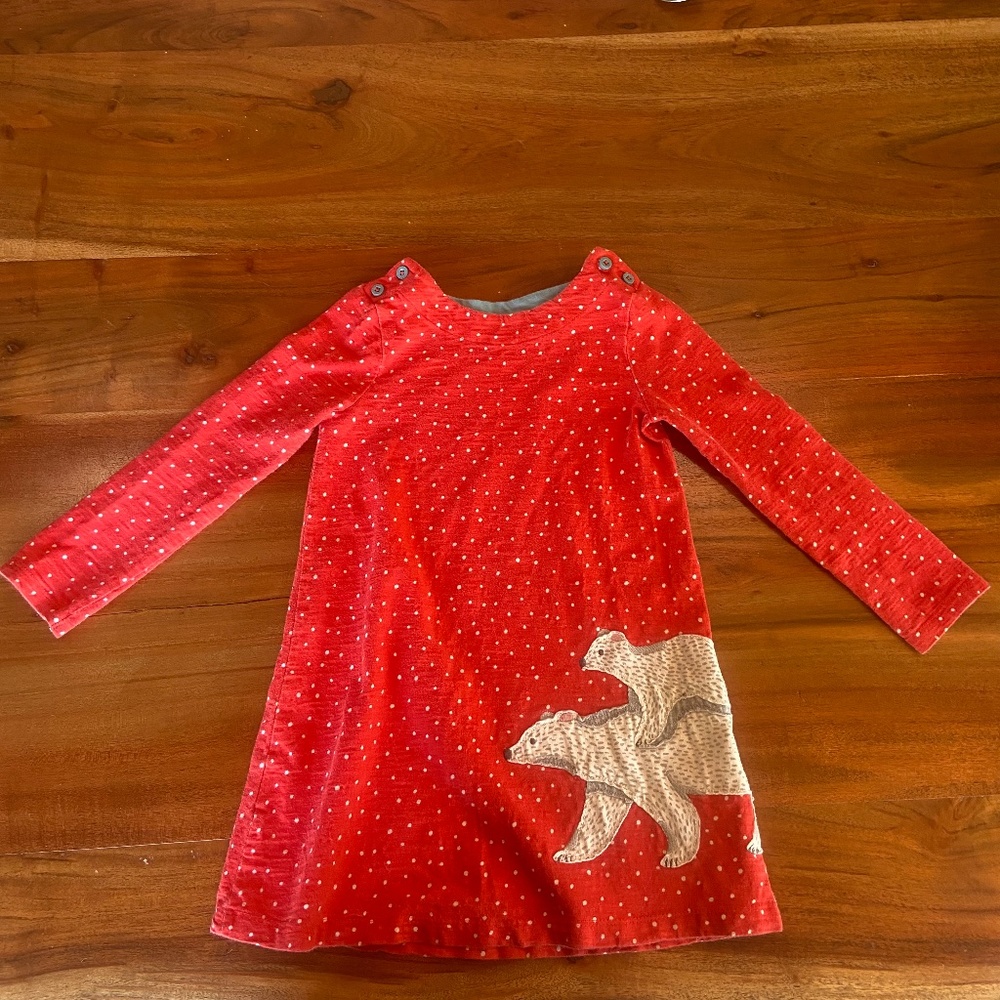 Mini Boden 4-5Y Girls Long Sleeve Polar Bear Dress
